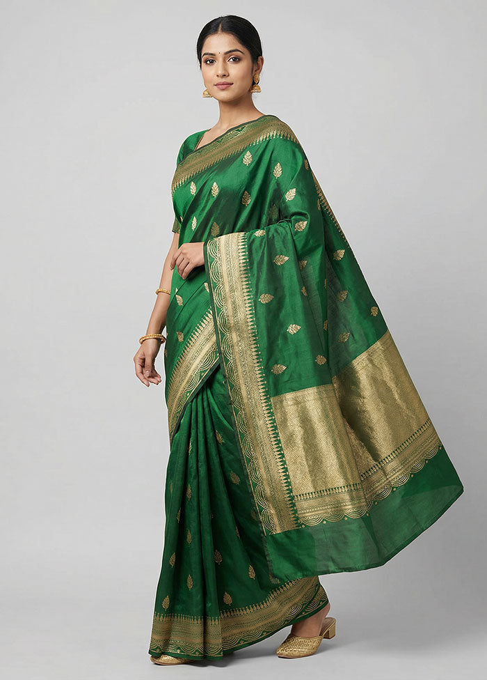 Green Handloom Katan Pure Silk Saree With Blouse Piece