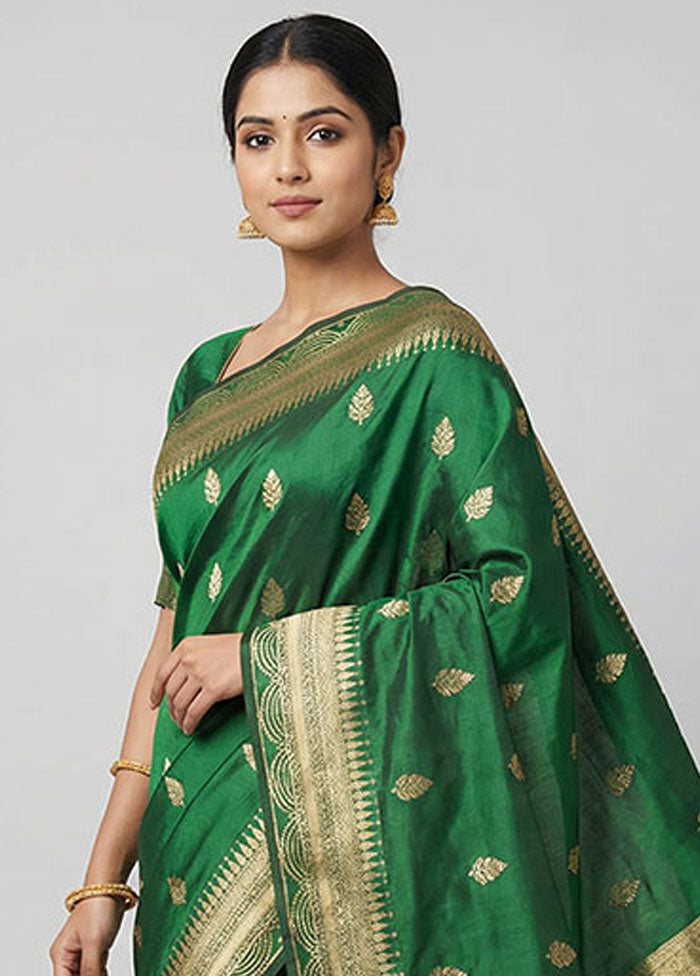 Green Handloom Katan Pure Silk Saree With Blouse Piece
