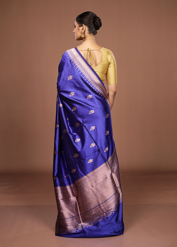 Blue Handloom Katan Pure Silk Saree With Blouse Piece