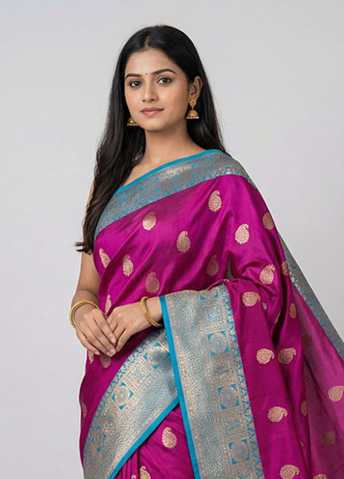 Pink Handloom Katan Pure Silk Saree With Blouse Piece