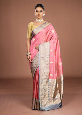 Pink Handloom Katan Pure Silk Saree With Blouse Piece