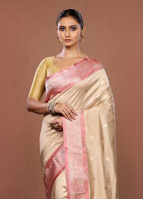 Cream Handloom Katan Pure Silk Saree With Blouse Piece