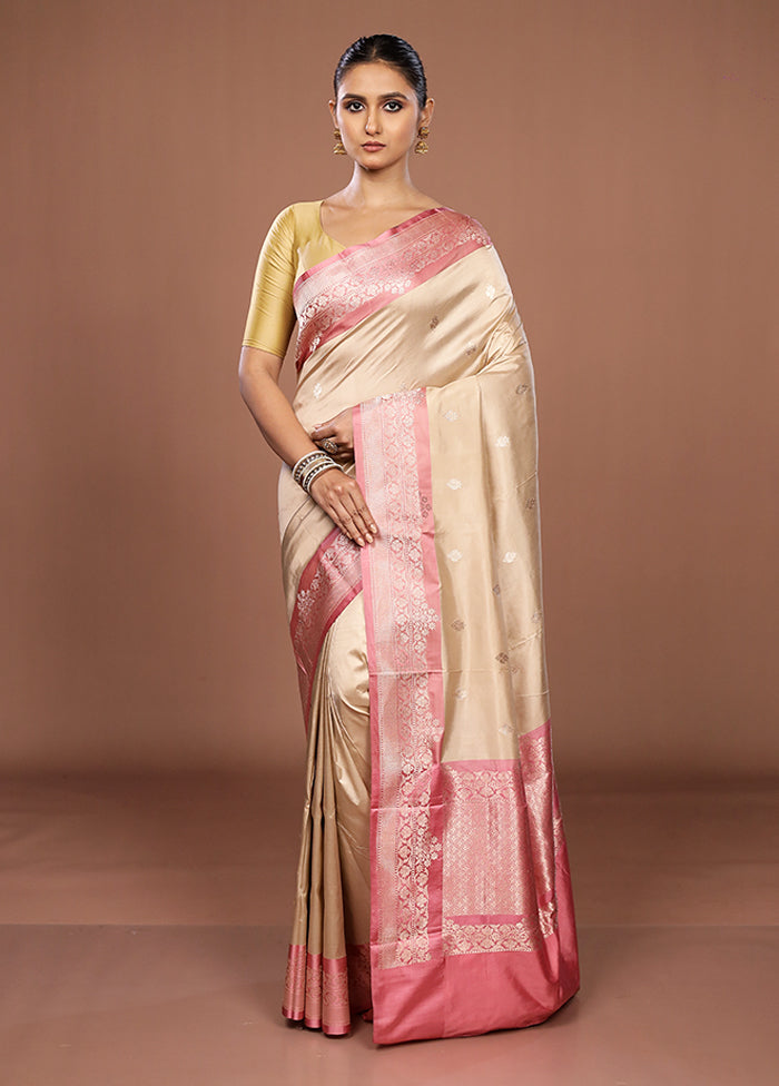 Cream Handloom Katan Pure Silk Saree With Blouse Piece