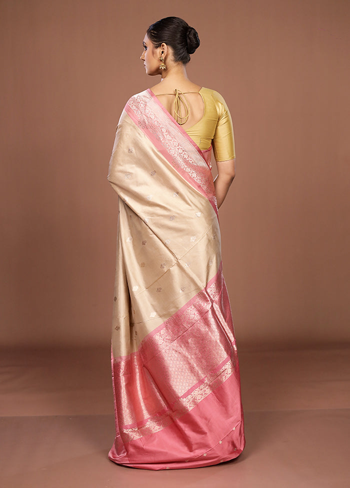 Cream Handloom Katan Pure Silk Saree With Blouse Piece