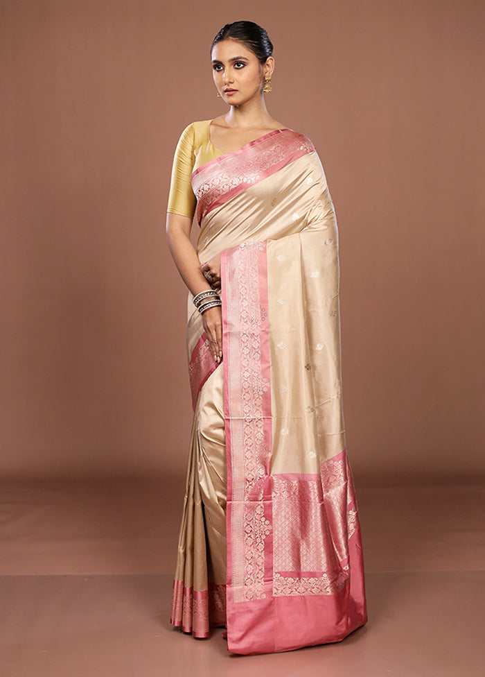 Cream Handloom Katan Pure Silk Saree With Blouse Piece