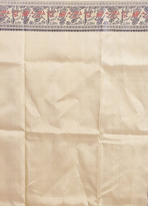 Cream Handloom Baluchari Pure Silk Saree With Blouse Piece