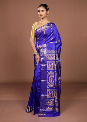 Blue Handloom Baluchari Pure Silk Saree With Blouse Piece