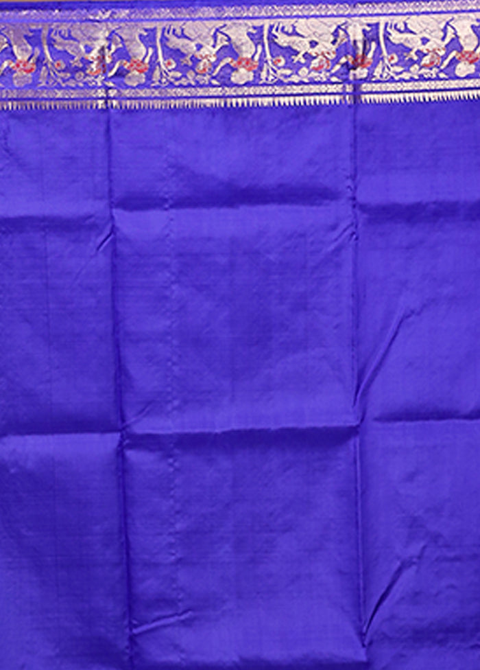Blue Handloom Baluchari Pure Silk Saree With Blouse Piece