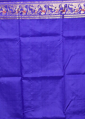 Blue Handloom Baluchari Pure Silk Saree With Blouse Piece