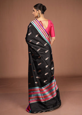 Black Handloom Katan Pure Silk Saree With Blouse Piece