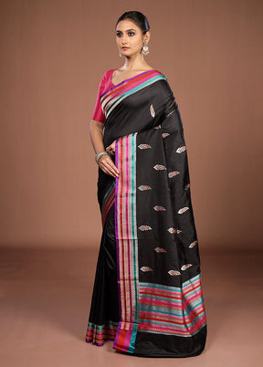 Black Handloom Katan Pure Silk Saree With Blouse Piece