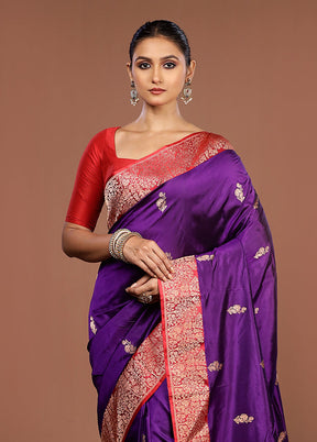 Purple Handloom Katan Pure Silk Saree With Blouse Piece