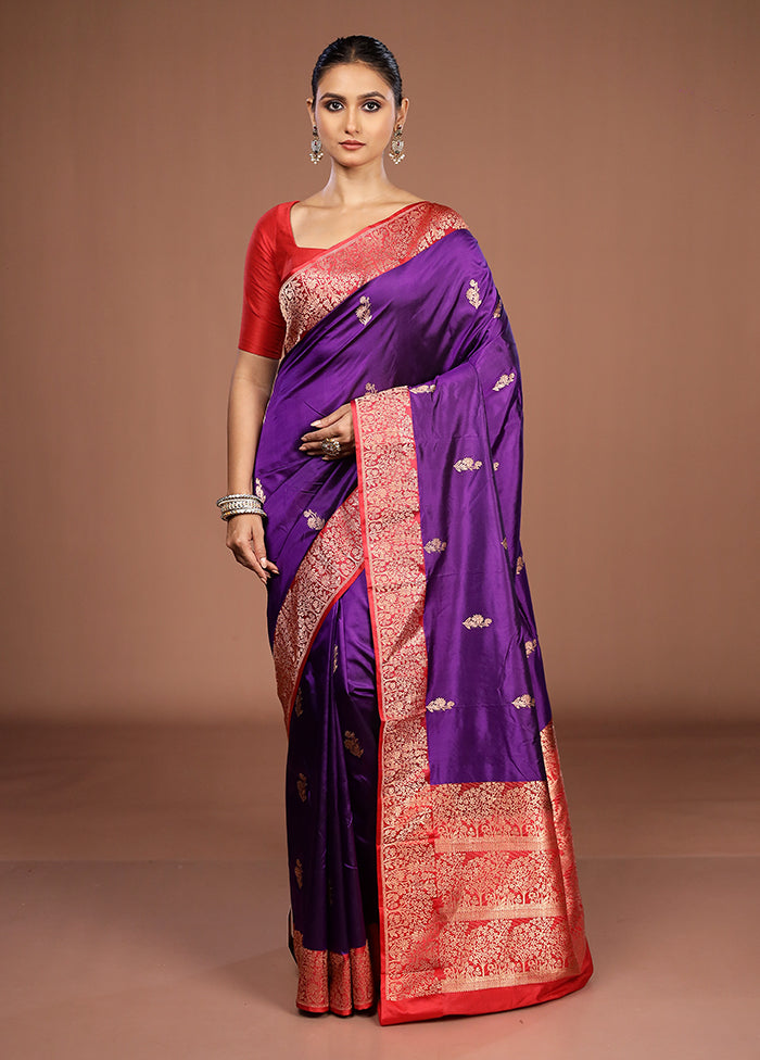 Purple Handloom Katan Pure Silk Saree With Blouse Piece