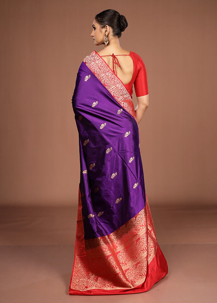 Purple Handloom Katan Pure Silk Saree With Blouse Piece