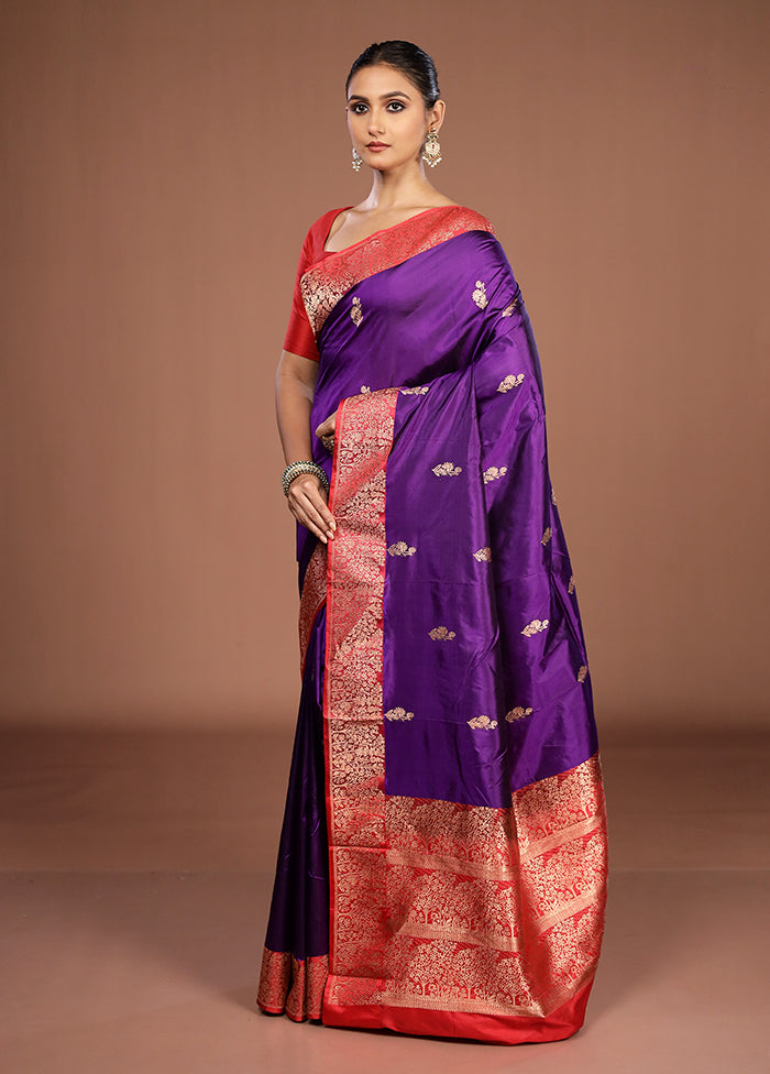 Purple Handloom Katan Pure Silk Saree With Blouse Piece