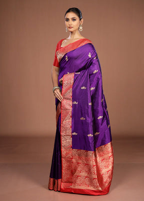 Purple Handloom Katan Pure Silk Saree With Blouse Piece