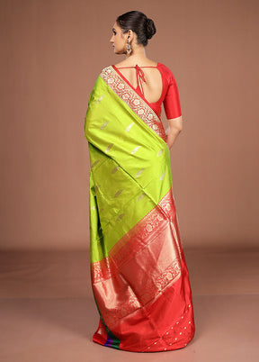Green Handloom Katan Pure Silk Saree With Blouse Piece