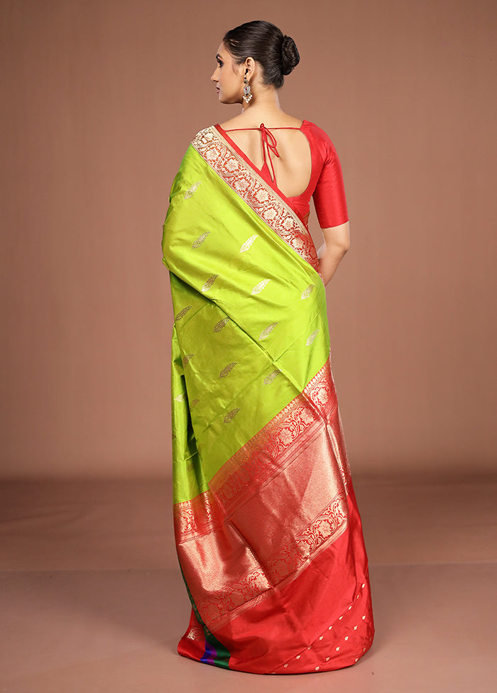 Green Handloom Katan Pure Silk Saree With Blouse Piece