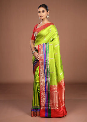 Green Handloom Katan Pure Silk Saree With Blouse Piece