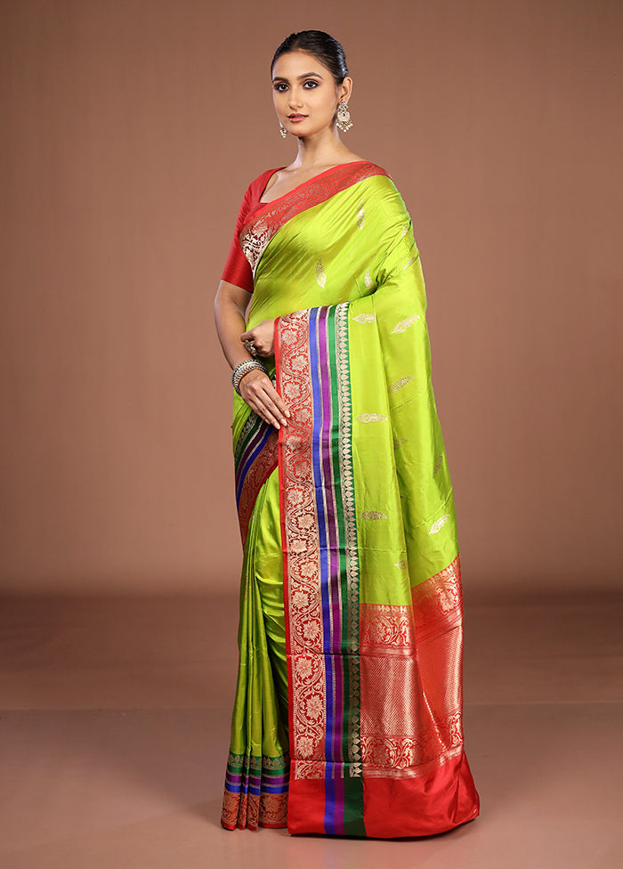 Green Handloom Katan Pure Silk Saree With Blouse Piece
