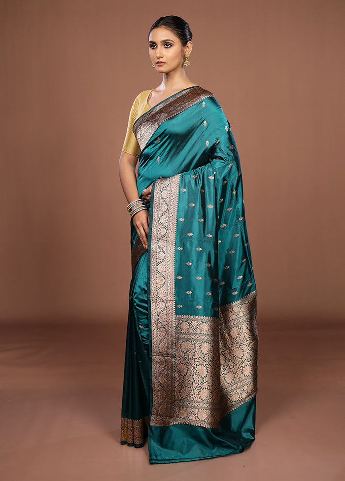 Green Handloom Katan Pure Silk Saree With Blouse Piece
