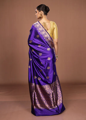 Blue Handloom Katan Pure Silk Saree With Blouse Piece
