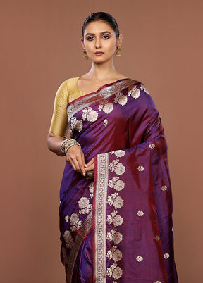 Maroon Handloom Katan Pure Silk Saree With Blouse Piece