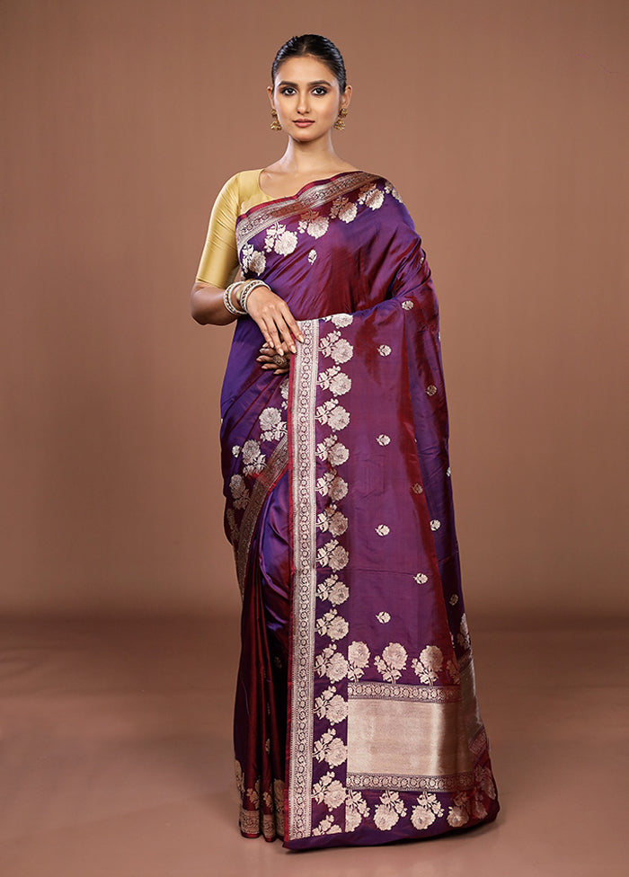 Maroon Handloom Katan Pure Silk Saree With Blouse Piece