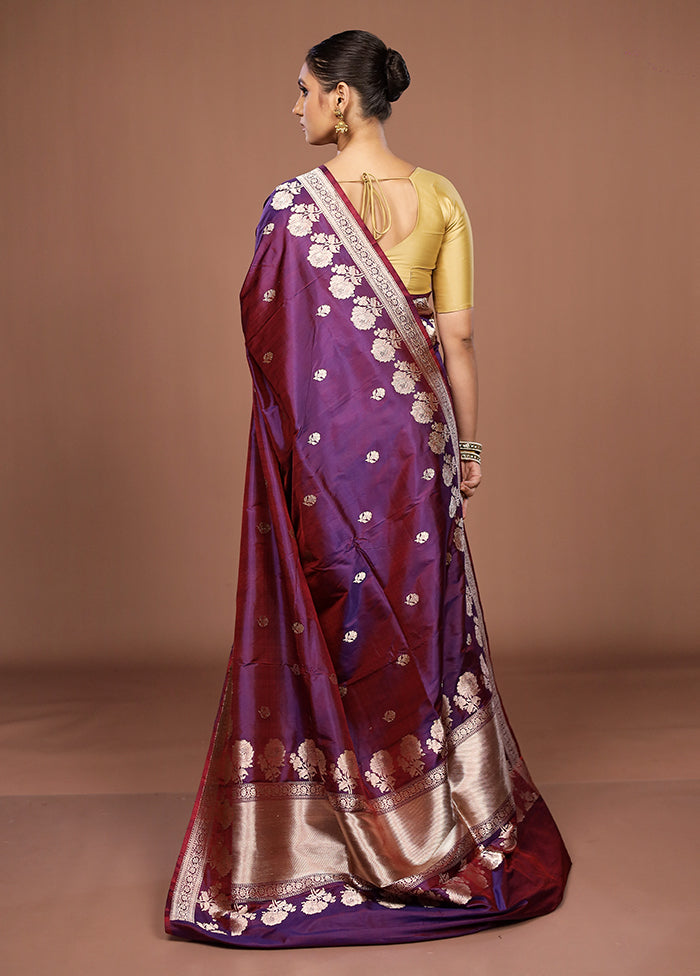 Maroon Handloom Katan Pure Silk Saree With Blouse Piece