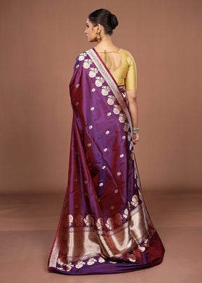 Maroon Handloom Katan Pure Silk Saree With Blouse Piece