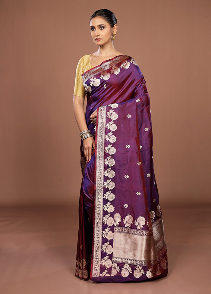 Maroon Handloom Katan Pure Silk Saree With Blouse Piece