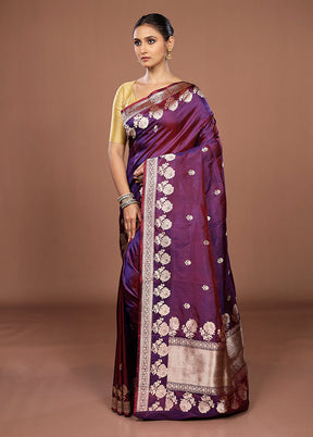 Maroon Handloom Katan Pure Silk Saree With Blouse Piece