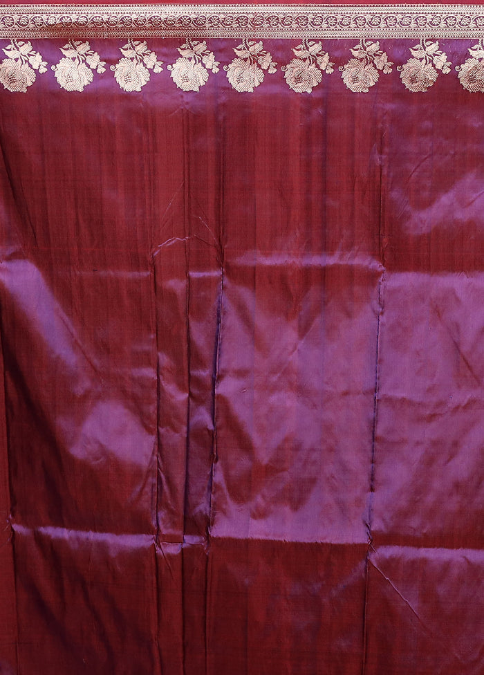 Maroon Handloom Katan Pure Silk Saree With Blouse Piece