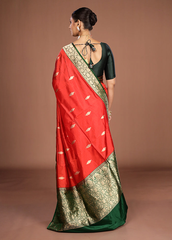 Red Handloom Katan Pure Silk Saree With Blouse Piece