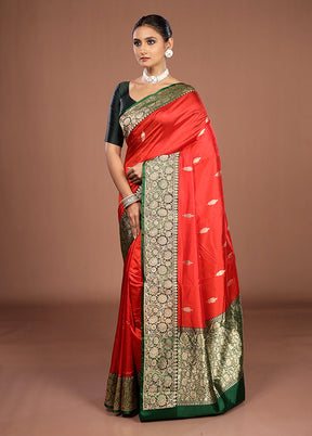 Red Handloom Katan Pure Silk Saree With Blouse Piece