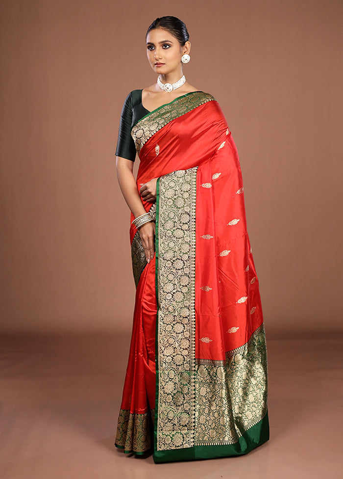 Red Handloom Katan Pure Silk Saree With Blouse Piece