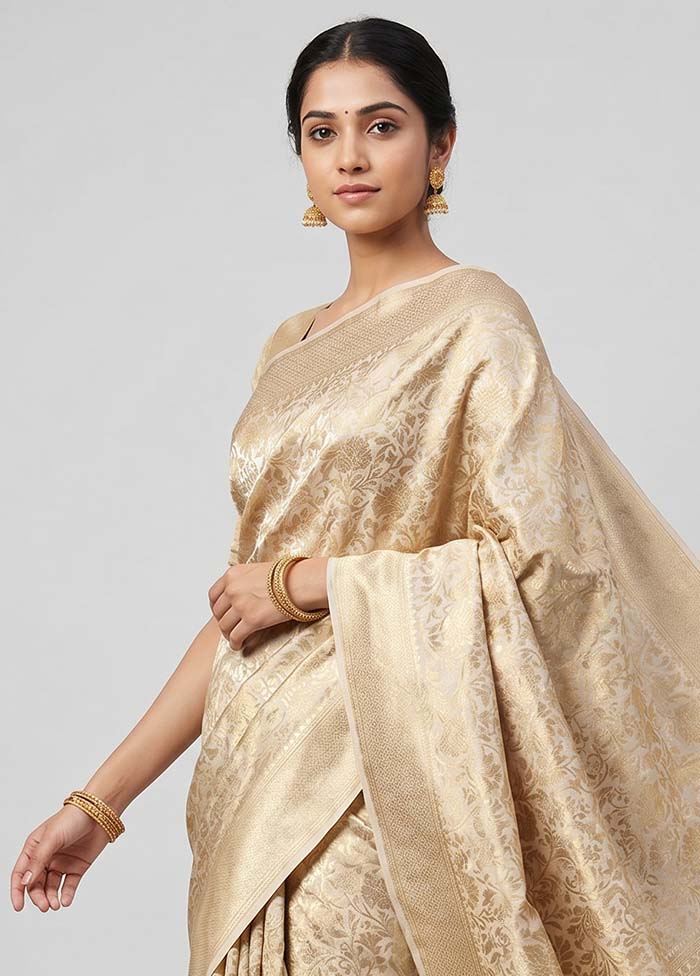 Cream Uppada Silk Saree With Blouse Piece