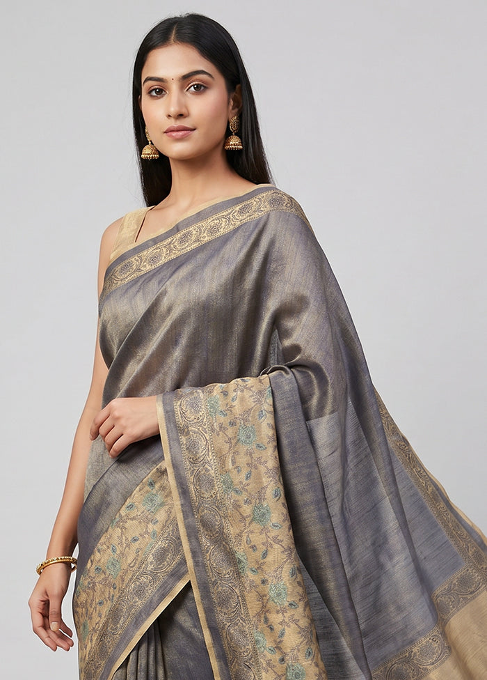 Cream Kora Silk Saree With Blouse Piece