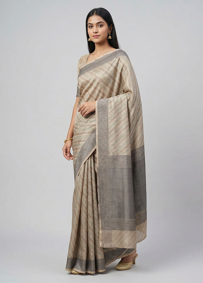 Cream Kora Silk Saree With Blouse Piece