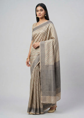 Cream Kora Silk Saree With Blouse Piece