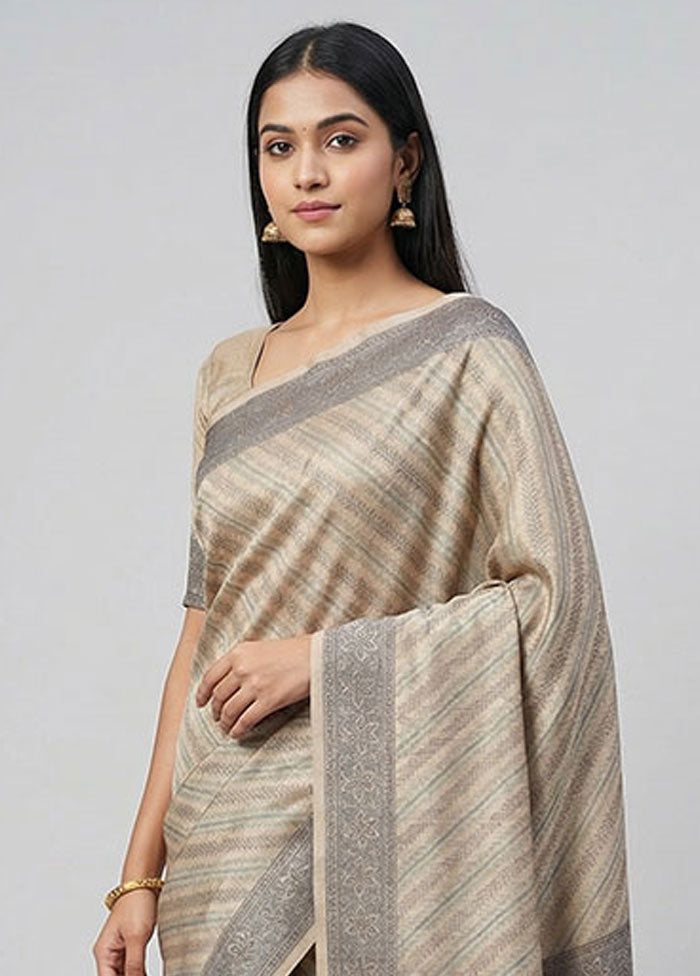 Cream Kora Silk Saree With Blouse Piece