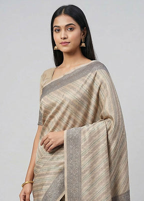 Cream Kora Silk Saree With Blouse Piece