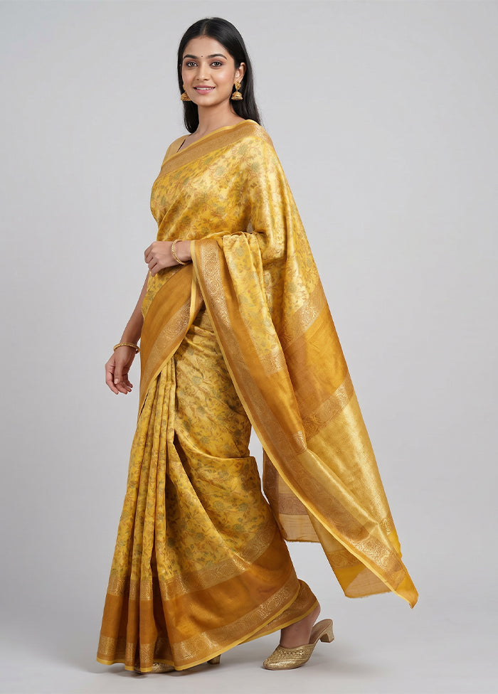 Cream Kora Silk Saree With Blouse Piece
