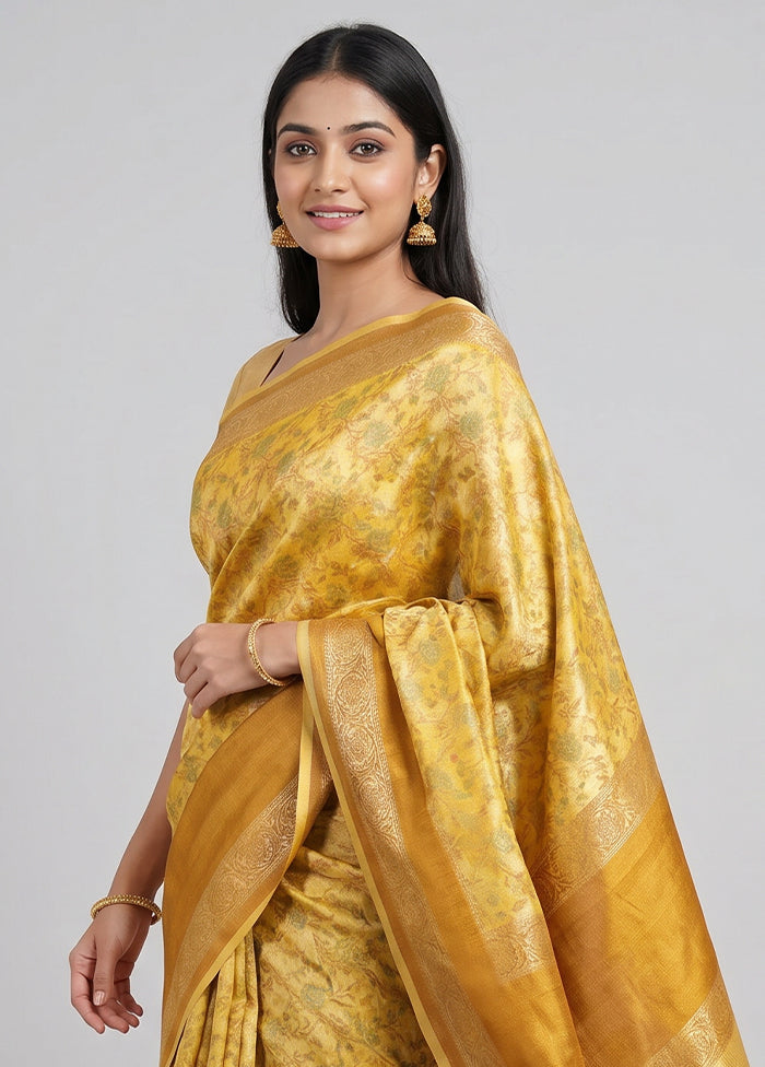 Cream Kora Silk Saree With Blouse Piece