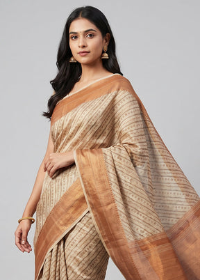 Cream Kora Silk Saree With Blouse Piece