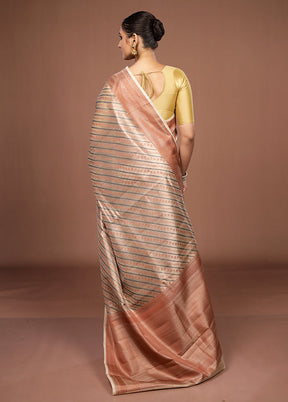 Cream Kora Silk Saree With Blouse Piece