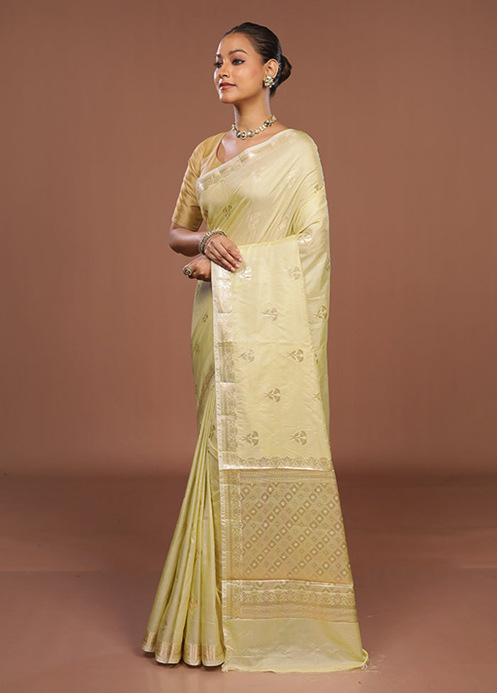 Yellow Dupion Silk Saree With Blouse Piece