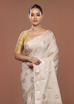 Cream Dupion Silk Saree With Blouse Piece