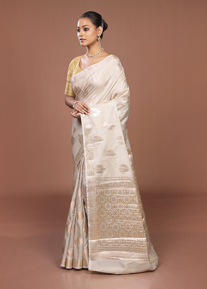 Cream Dupion Silk Saree With Blouse Piece