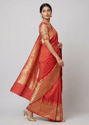 Red Banarasi Silk Saree With Blouse Piece